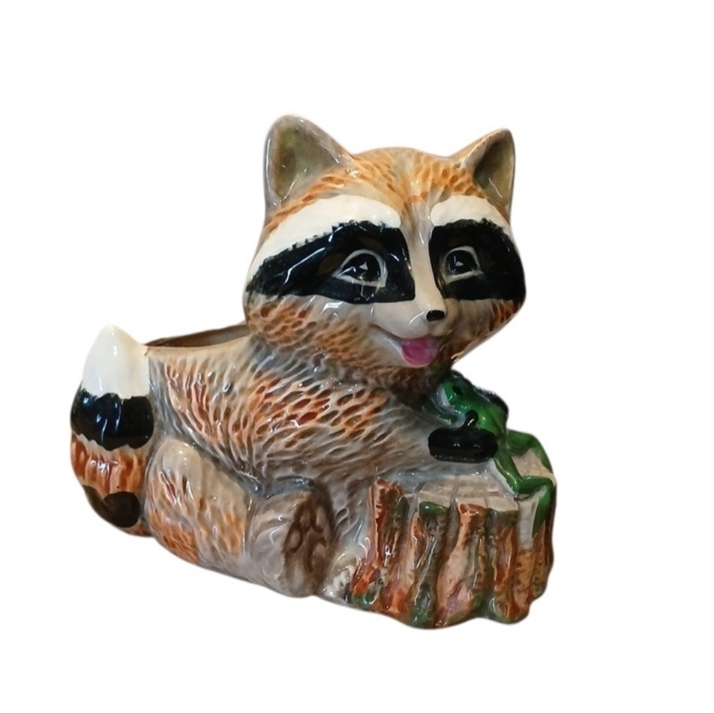 Adorable Raccoon Ceramic Planter